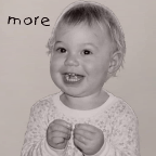 Picture of a baby and signing the word more in Sign Language